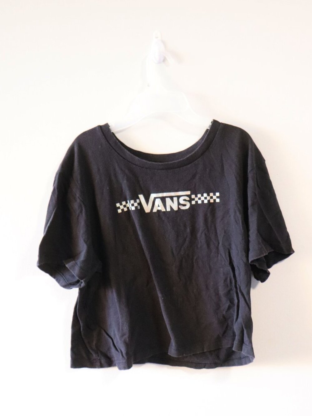 Black Vans Off The Wall Cropped T-Shirt Size Medium